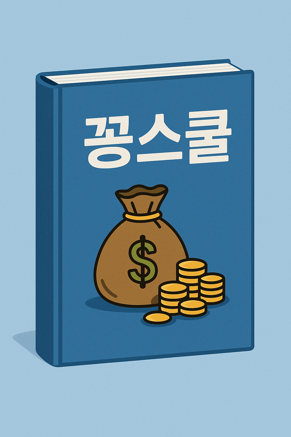 파란색 배경의 책 표지에 ‘꽁스쿨’이라는 제목과 함께, 달러 마크가 있는 돈 자루와 금화가 그려진 삽화