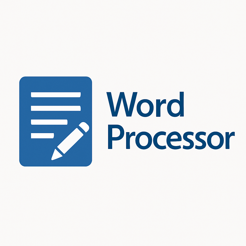 파란색 문서 아이콘과 연필 그림이 포함된 ‘Word Processor’ 로고 벡터 이미지